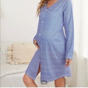 Stripped Button Front Lounge Dress Size M